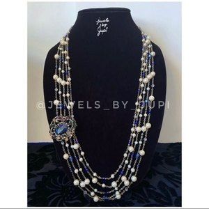 Elegant Upcycled Vintage style glass pearl Coloeful Pendant necklace